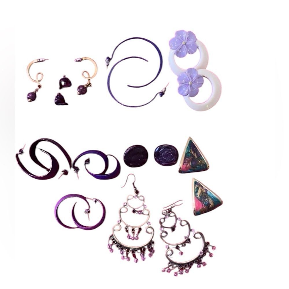10 pair of vintage retro lavender and purple earrings EVC